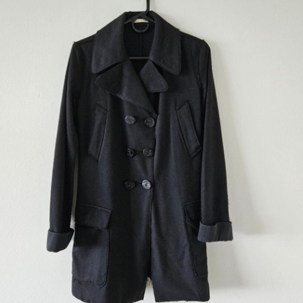 🔥Jean paul Gaultier vintage wool black fringe coat raw hem size small 🔥🔥🔥